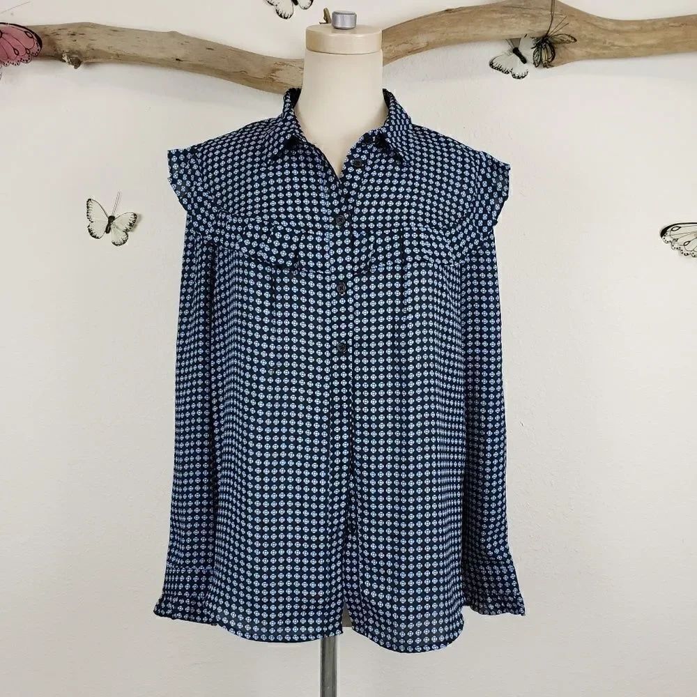 Who what wear button up ruffle top blouse
